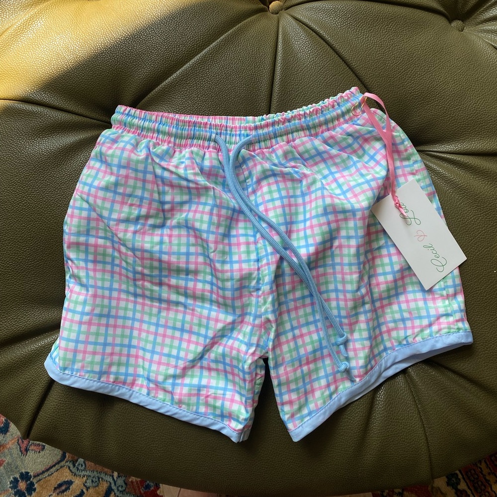 Cecil and Lou Pastel Windowpane Swim Trunks